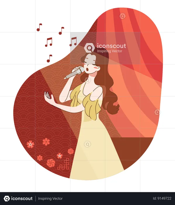Girl is singing at concert  Illustration