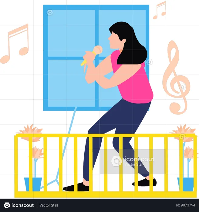 Girl is singing in the balcony  Illustration