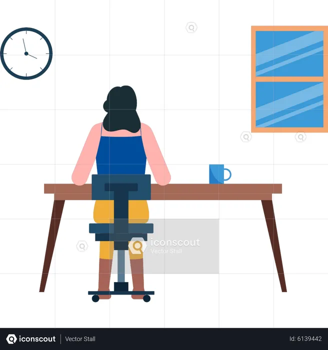 Girl is sitting at the work table  Illustration