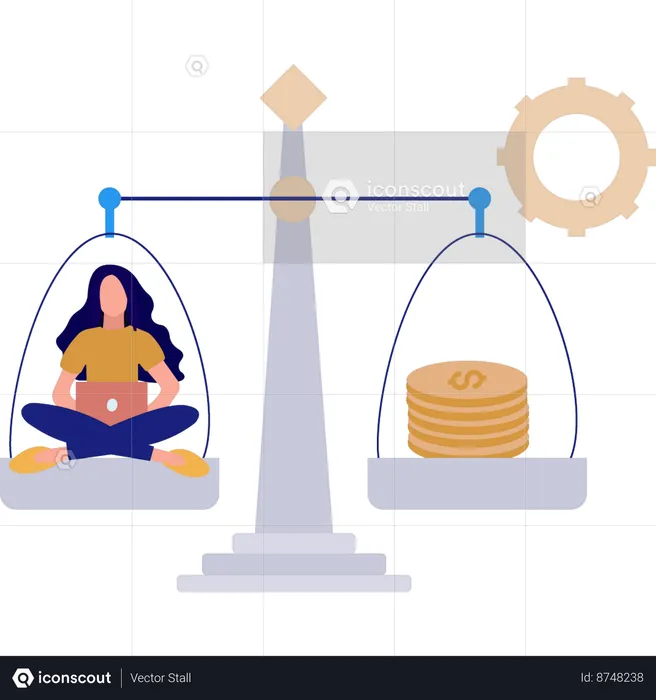 Girl is sitting in balance scale  Illustration