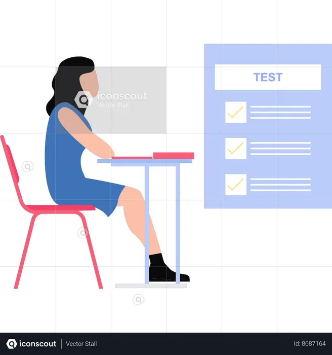 Girl is sitting in the classroom for exam  Illustration
