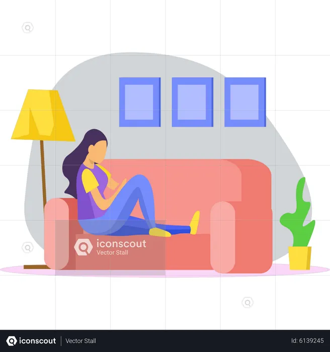 Girl is sitting on couch  Illustration