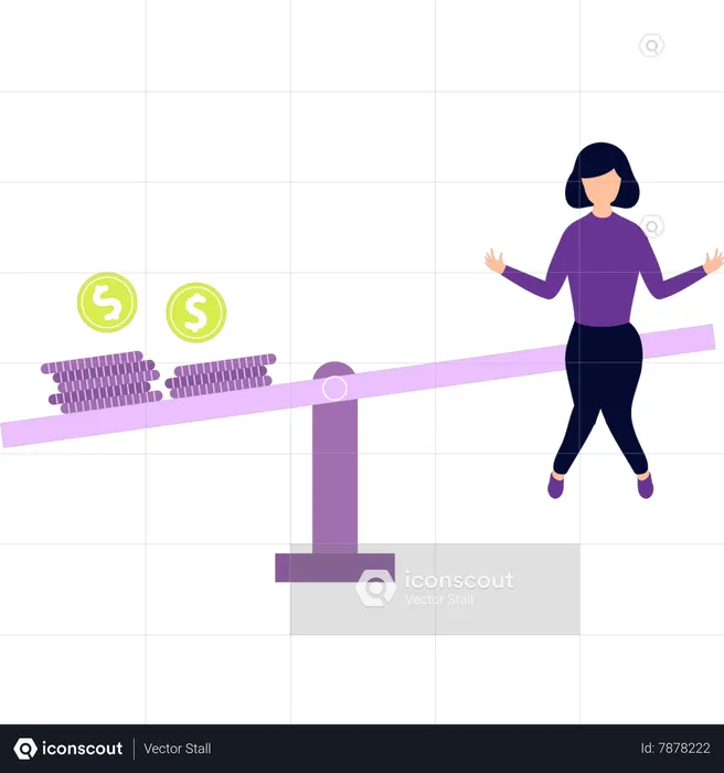 Girl is sitting on the balance scale  Illustration