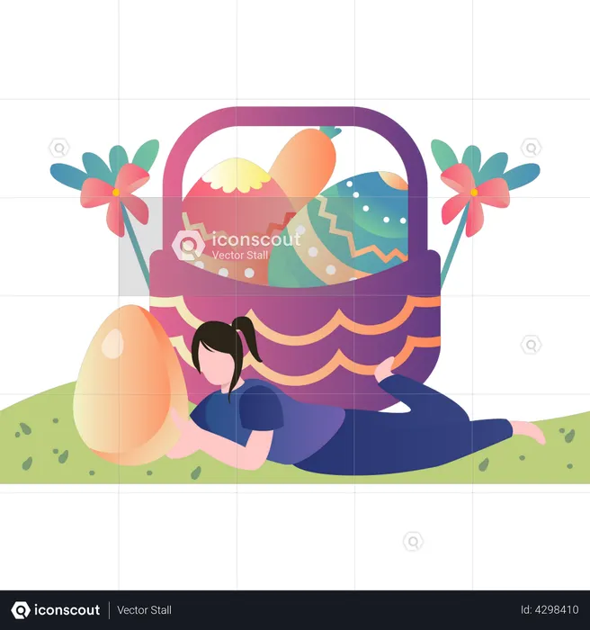 Girl is sitting with Easter eggs  Illustration