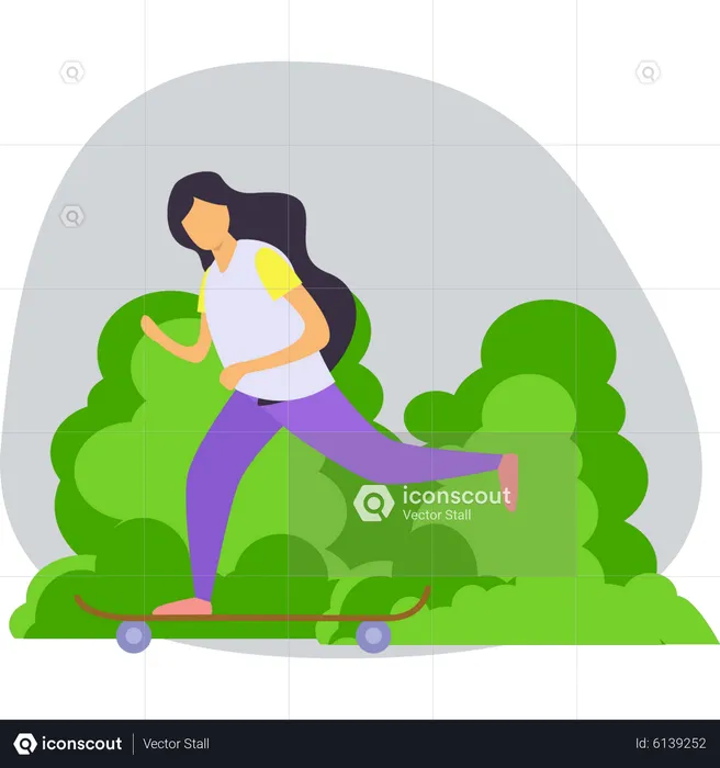 Girl is skating in park  Illustration