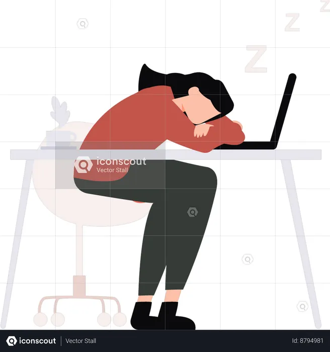 Girl is sleeping on the laptop  Illustration