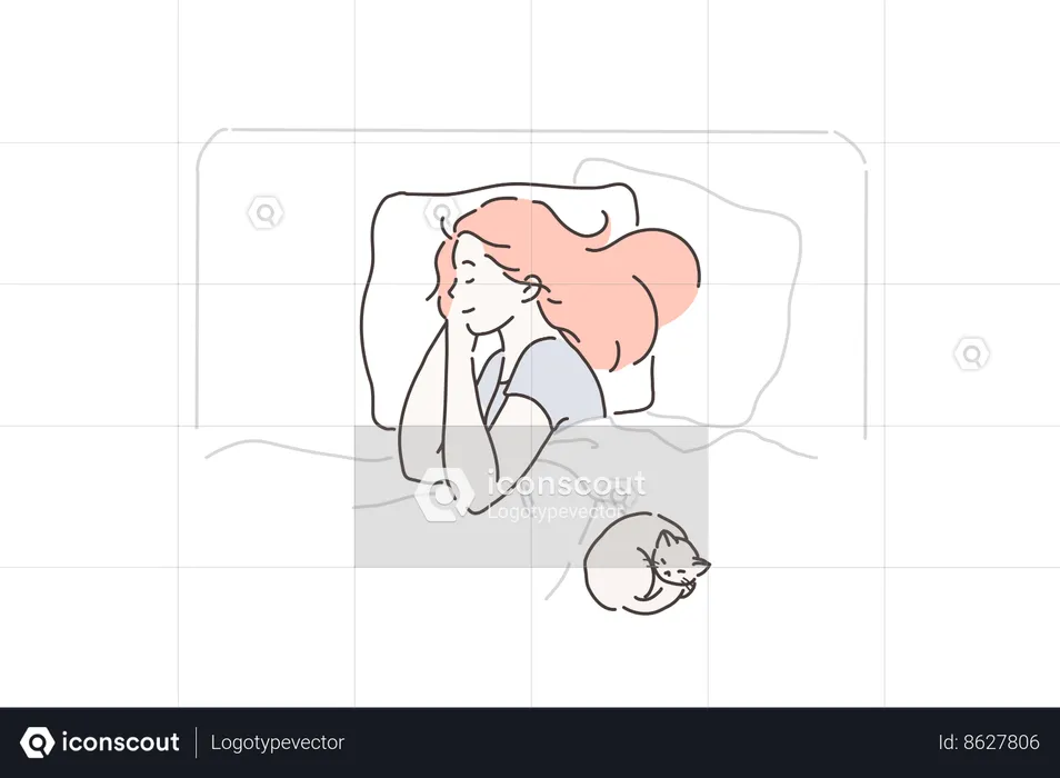 Girl is sleeping till late morning  Illustration