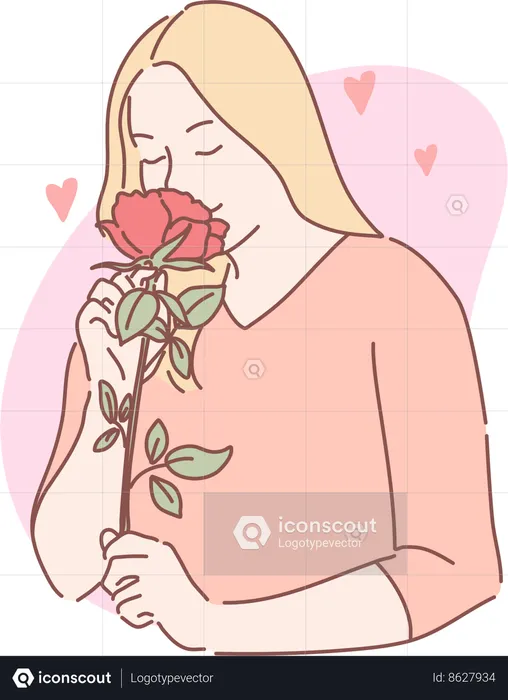 Girl is smelling rose flower  Illustration