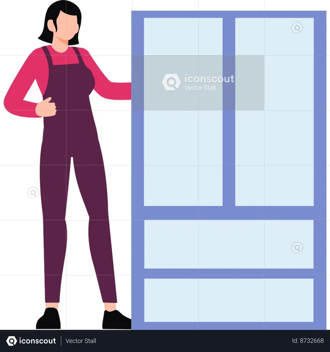 Girl is standing by the cabinet  Illustration