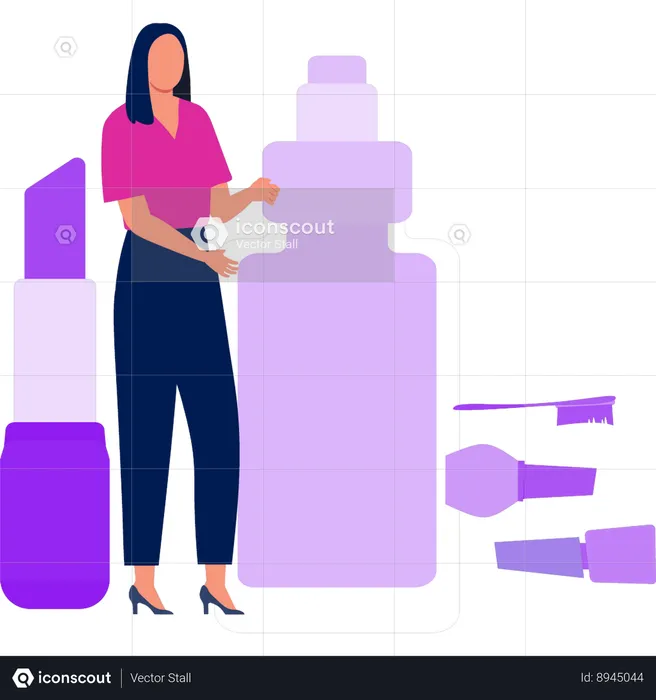 Girl is standing by the lipstick  Illustration