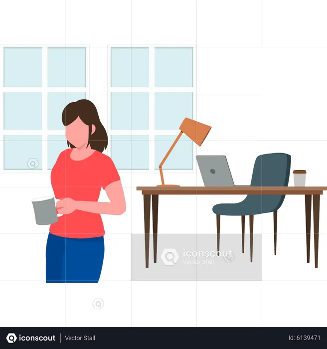 Girl is standing by the work table  Illustration