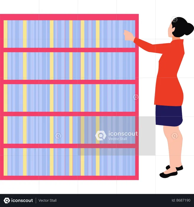 Girl is standing in library  Illustration