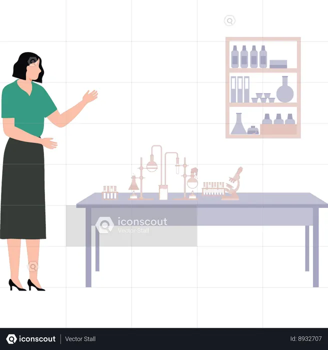 Girl is standing in the chemistry lab  Illustration