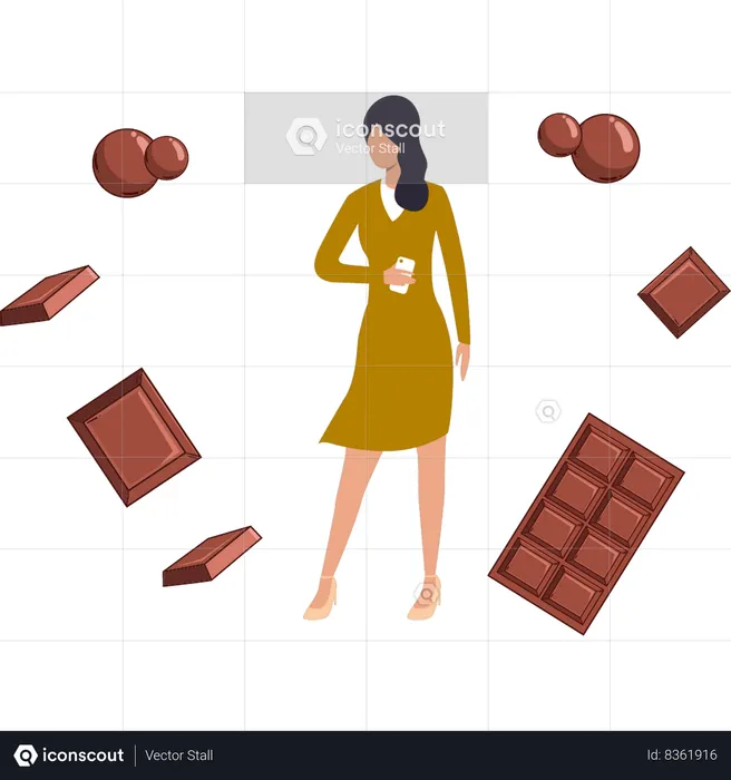 Girl is standing near chocolates  Illustration