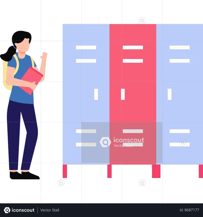 Girl is standing near the college lockers  Illustration