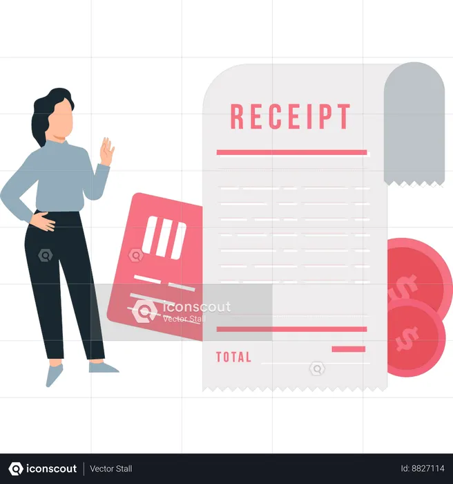 Girl is standing near the receipt  Illustration