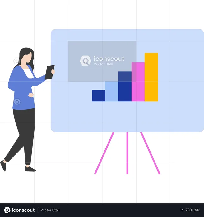 Girl is standing next to graph board  Illustration