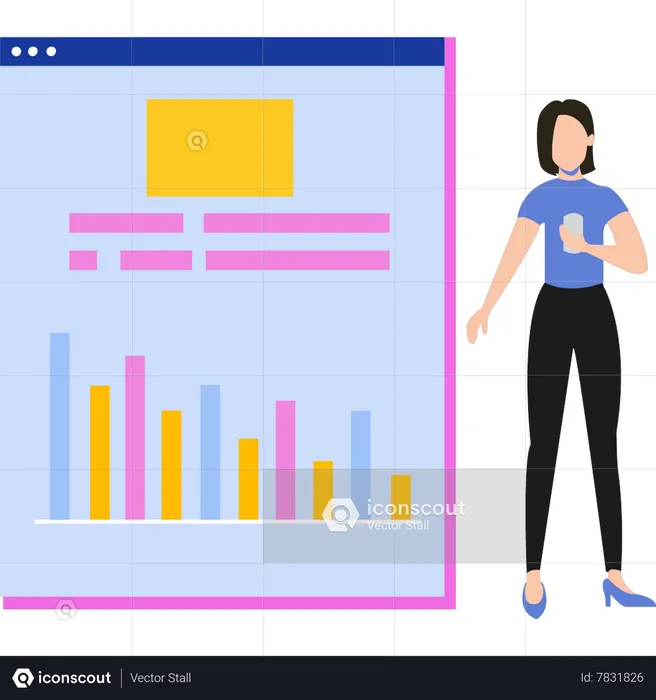 Girl is standing next to graph file  Illustration
