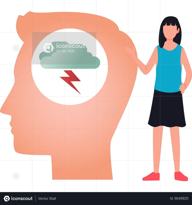 Girl is standing next to human brain power  Illustration