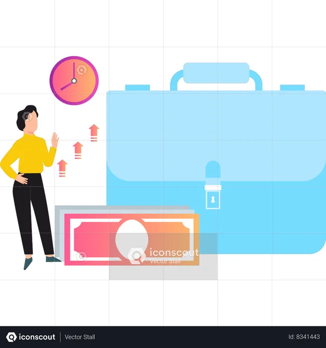 Girl is standing next to the briefcase  Illustration
