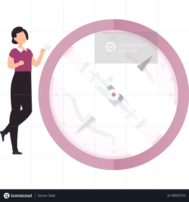 Girl is standing next to the compass  Illustration