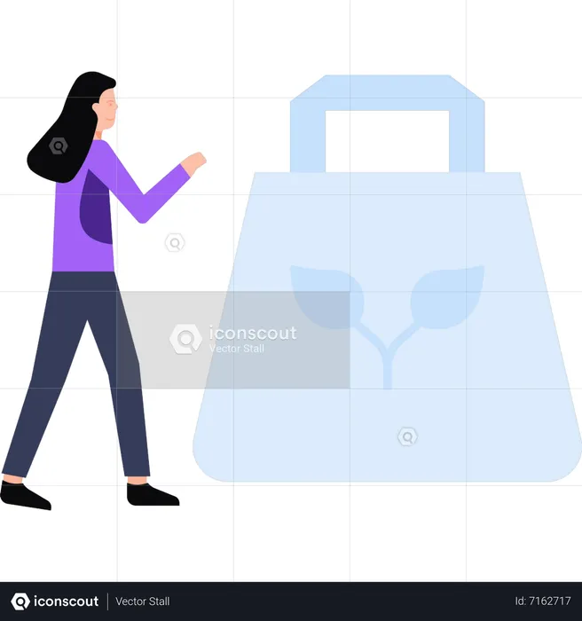 Girl is standing next to the ecology bag  Illustration