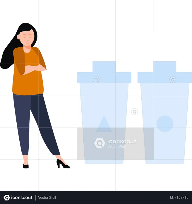 Girl is standing next to the garbage can  Illustration