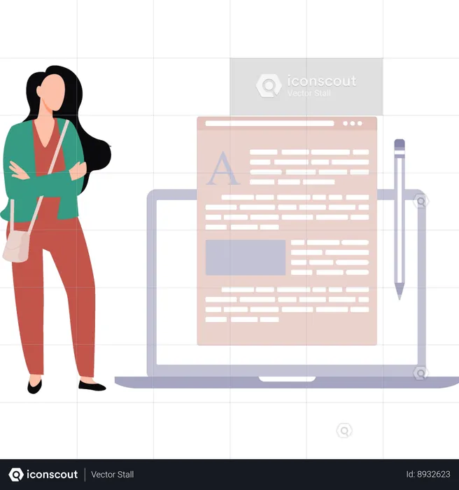 Girl is standing next to the laptop  Illustration