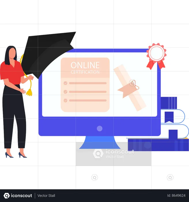 Girl is standing next to the monitor  Illustration