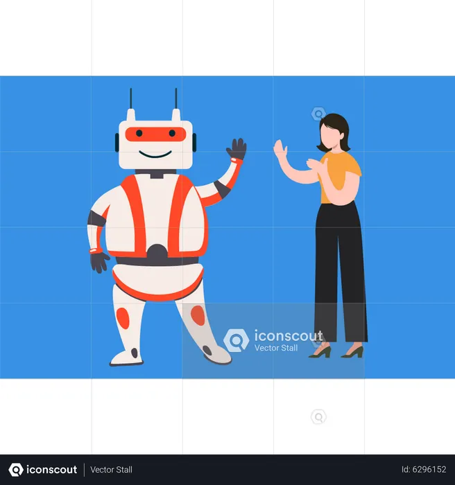 Girl is standing next to the robot  Illustration