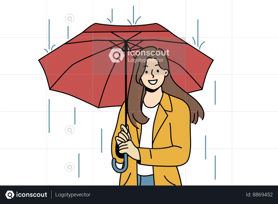 Girl is standing under umbrella in rainy season  Illustration