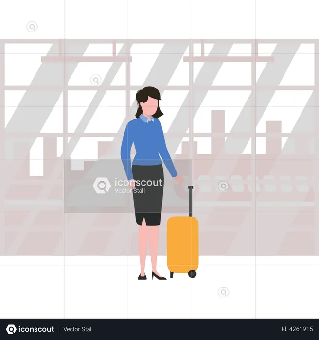 Girl is standing with a suitcase  Illustration