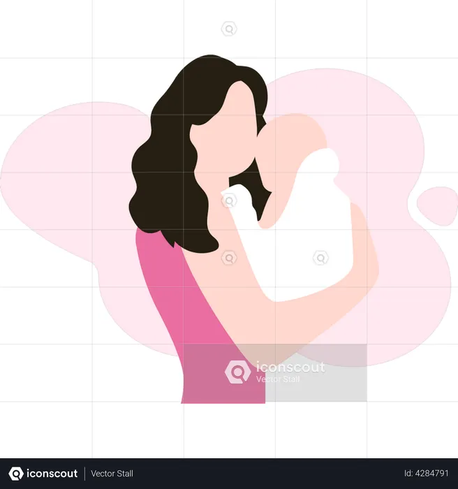 Girl is standing with her baby  Illustration
