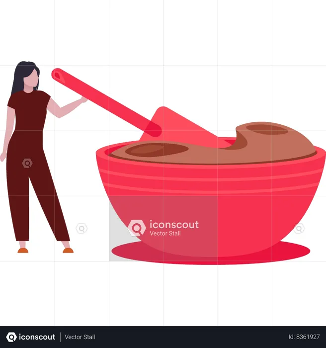 Girl is stirring the melted chocolate  Illustration