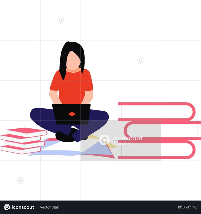 Girl is studying on laptop  Illustration