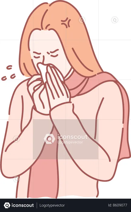 Girl is suffering severe cold and cough  Illustration