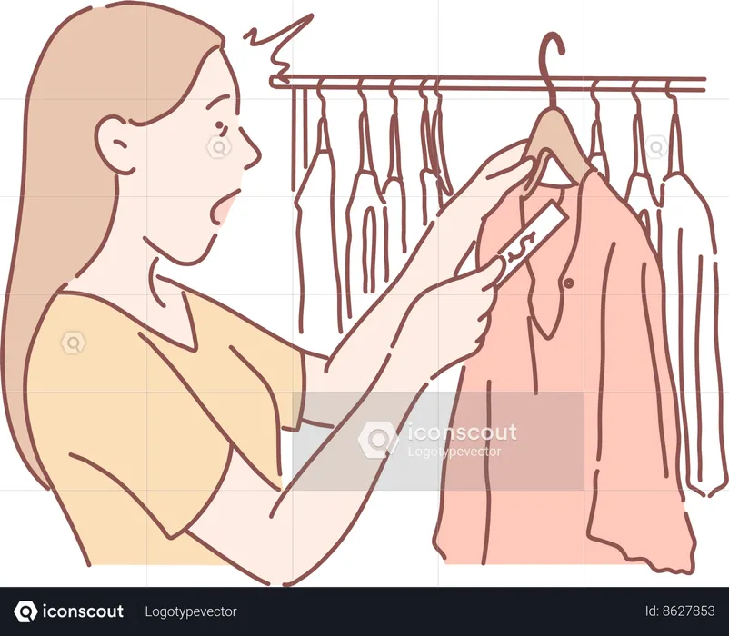 Girl is surprised on getting discount on clothes shopping  Illustration