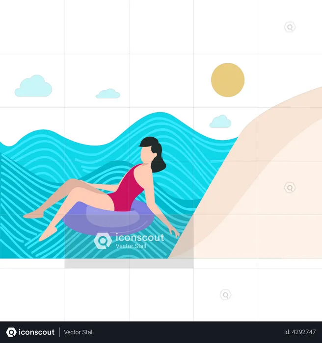 Girl is swimming in beach  Illustration