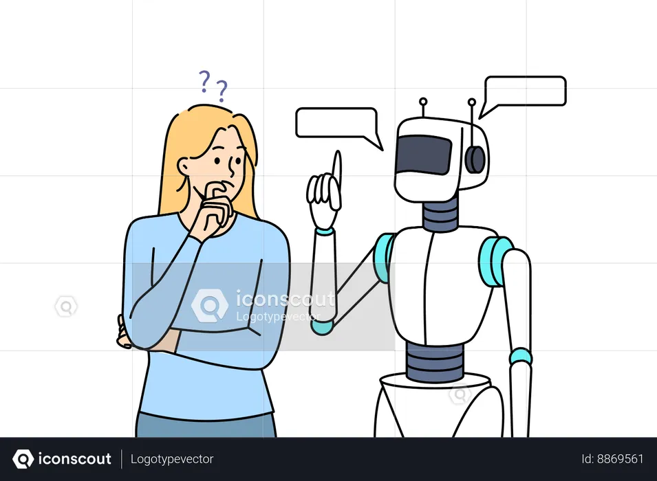 Girl is taking help of robot  Illustration