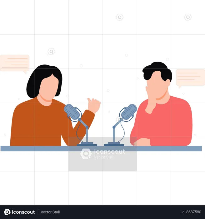 Girl is taking radio interview  Illustration