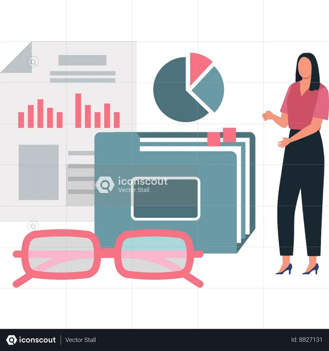 Girl is talking about finance chart graph  Illustration