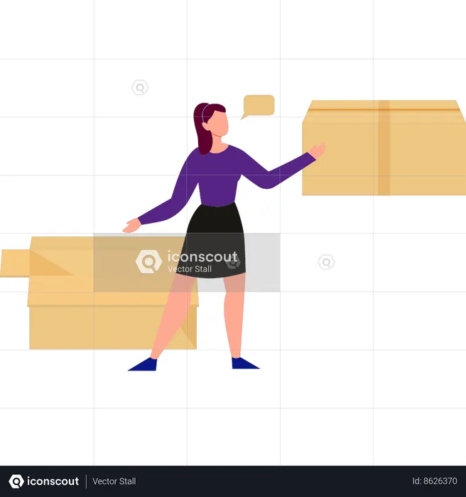Girl is talking about open packages  Illustration