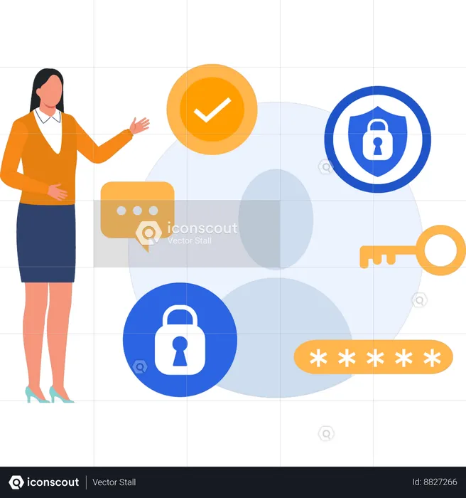 Girl is telling about password security  Illustration
