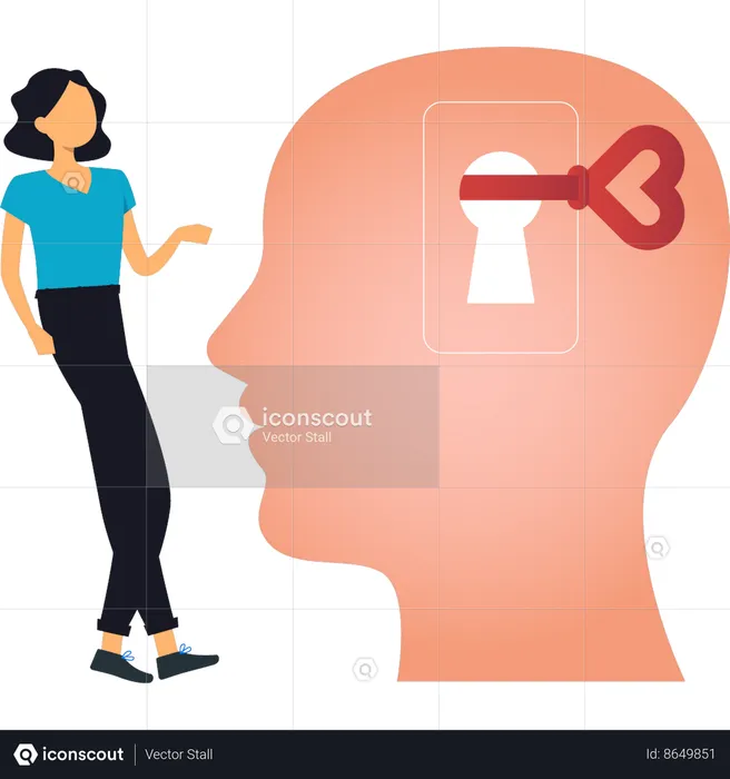 Girl is telling about the lock and key brain  Illustration