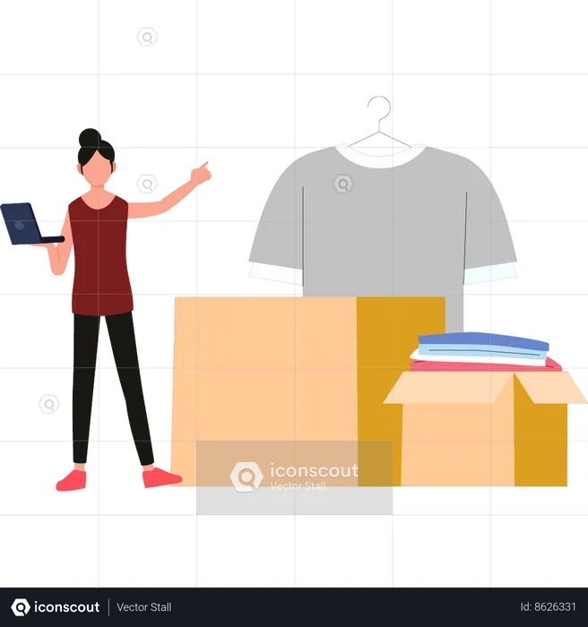 Girl is telling about the package of clothes  Illustration