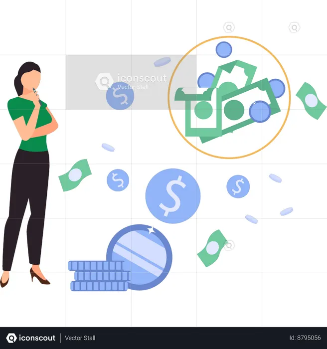 Girl is thinking about cash  Illustration