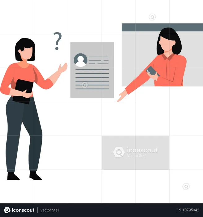 Girl is thinking about digital interview  Illustration