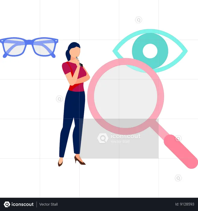 Girl is thinking about glasses for eyes  Illustration