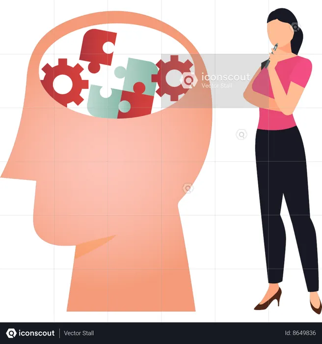 Girl is thinking about solving the puzzle  Illustration