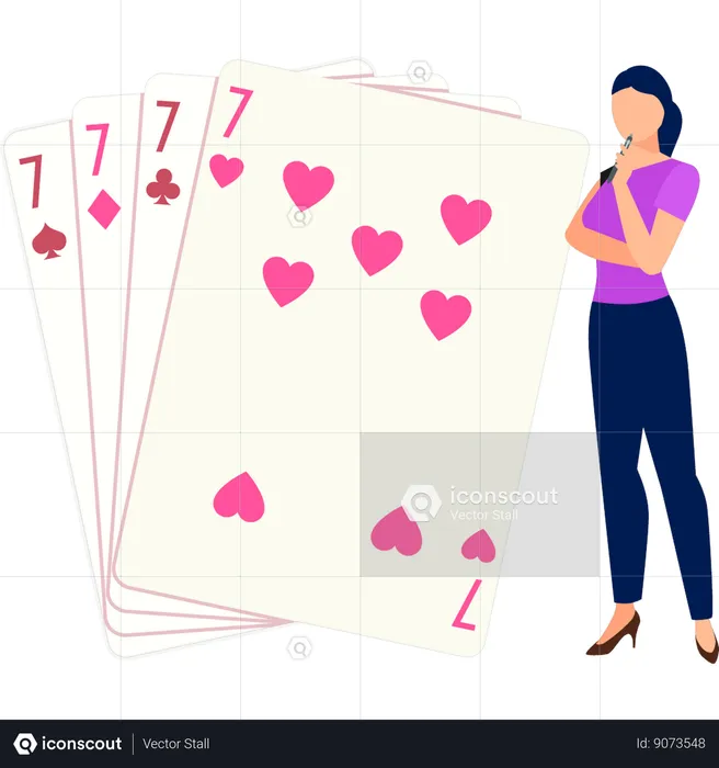 Girl is thinking about the casino cards  Illustration